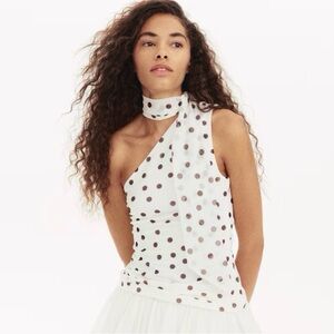 One shoulder mesh top with Black Dots